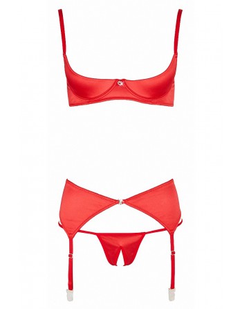 Ensemble lingerie 3 pièces ouvert rouge - Cottelli Lingerie